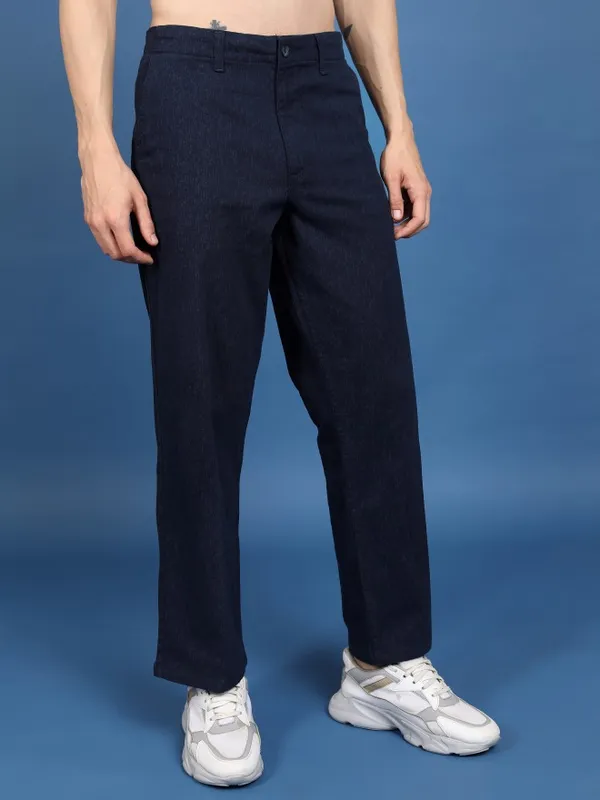  Highlander Men Blue Regular Fit Solid Casual Trousers