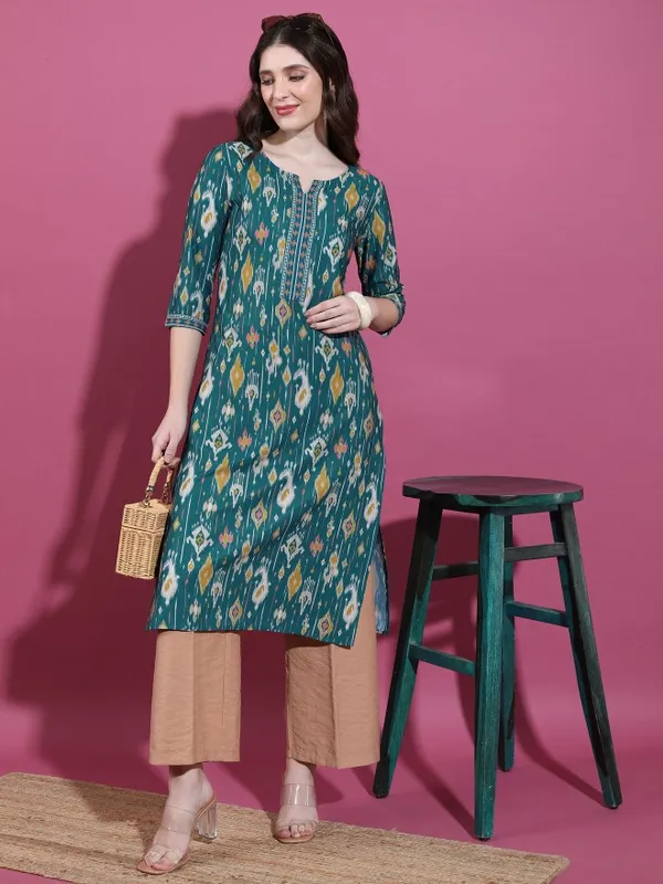 Vishudh Women Green Printed Straight Kurta