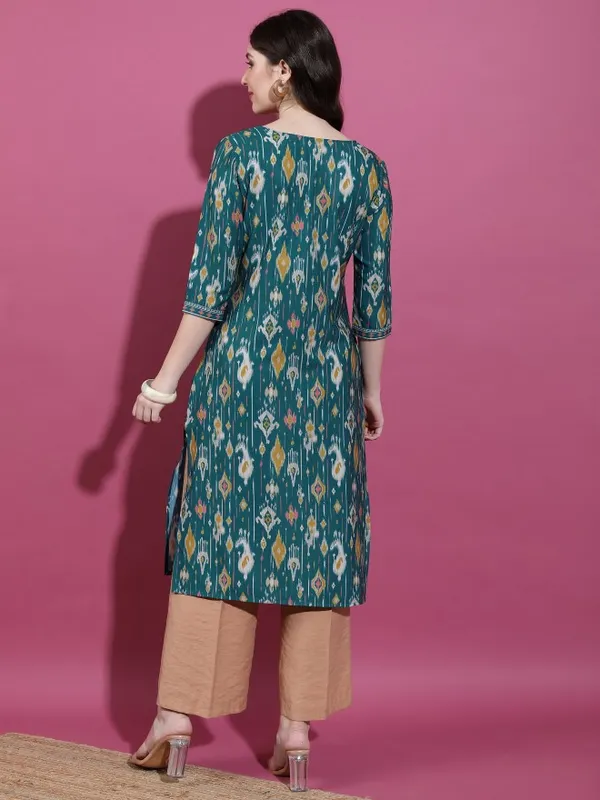 Vishudh Women Green Printed Straight Kurta