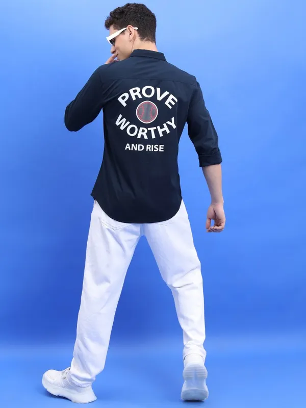  Ketch Men Navy Blue Printed Slim Fit Casual Shirts