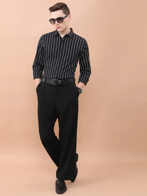  Ketch Men Black Striped Slim Fit Casual Shirts