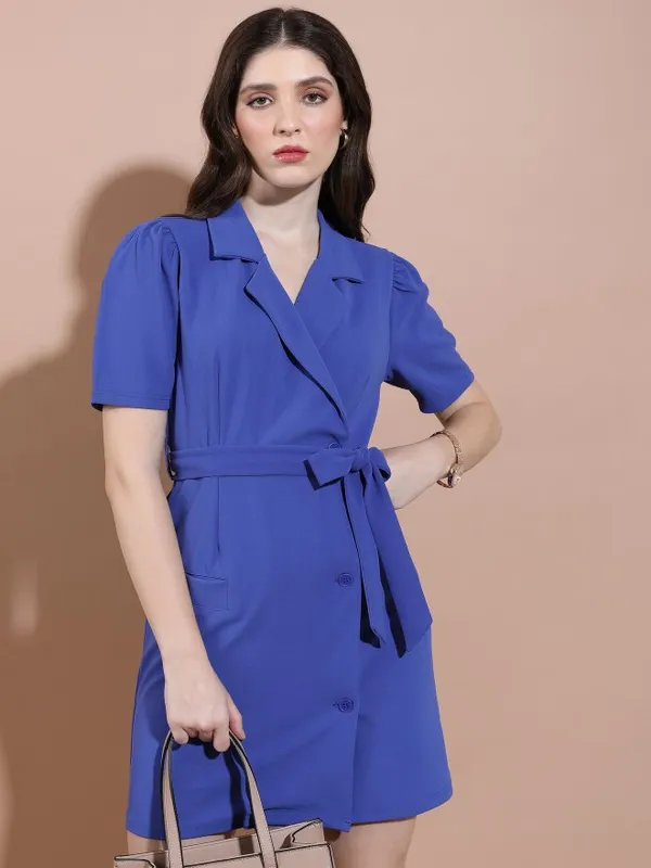  Tokyo Talkies Women Blue Solid Blazer Dresses Dresses