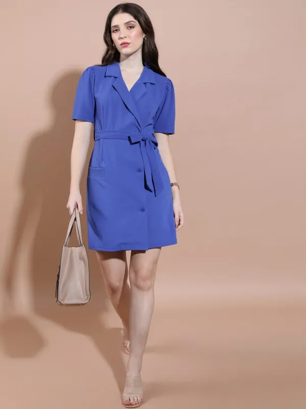  Tokyo Talkies Women Blue Solid Blazer Dresses Dresses