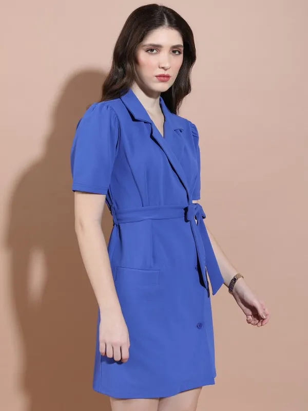  Tokyo Talkies Women Blue Solid Blazer Dresses Dresses