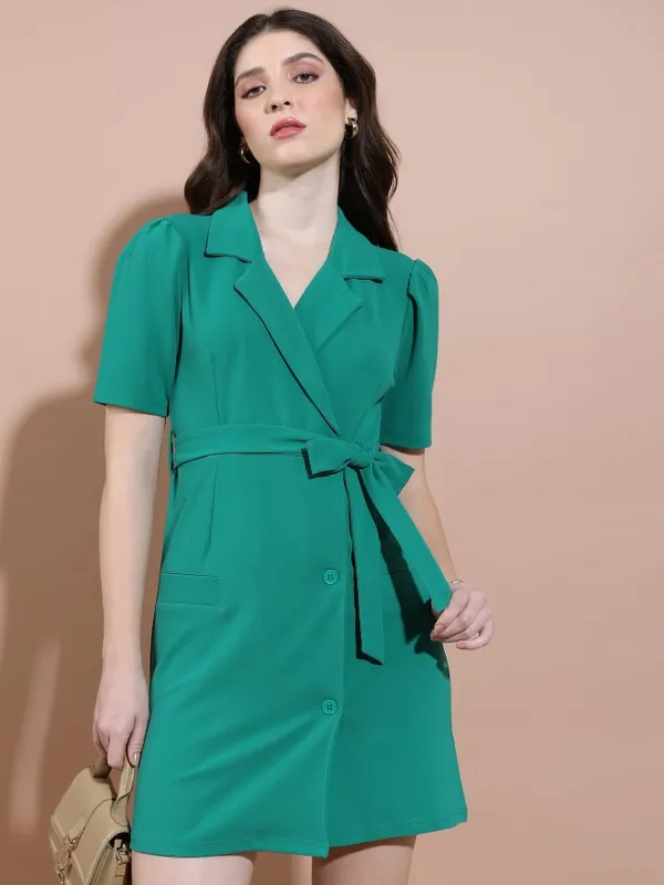  Tokyo Talkies Women Teal Solid Blazer Dresses Dresses