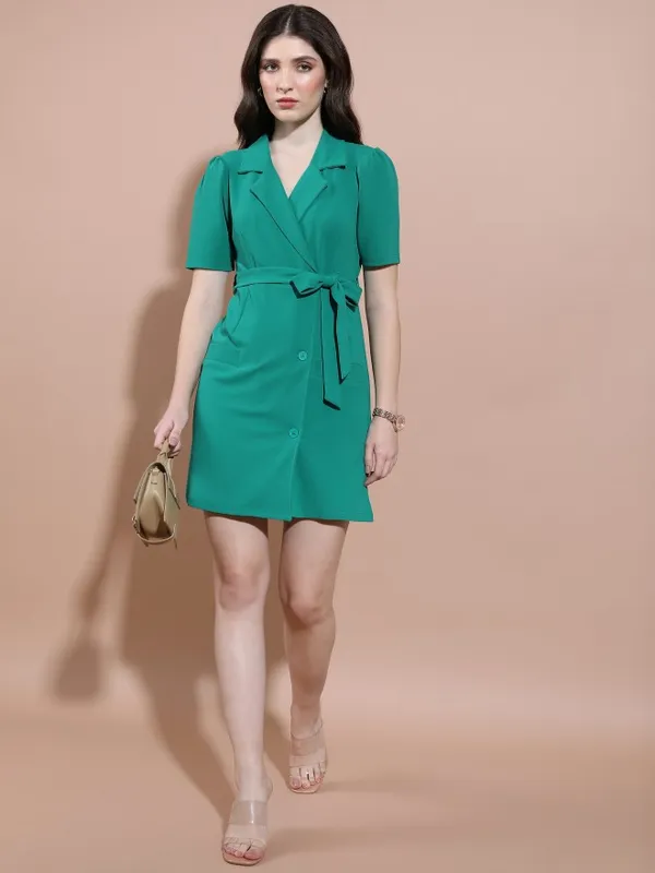  Tokyo Talkies Women Teal Solid Blazer Dresses Dresses