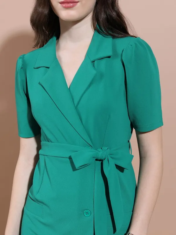  Tokyo Talkies Women Teal Solid Blazer Dresses Dresses