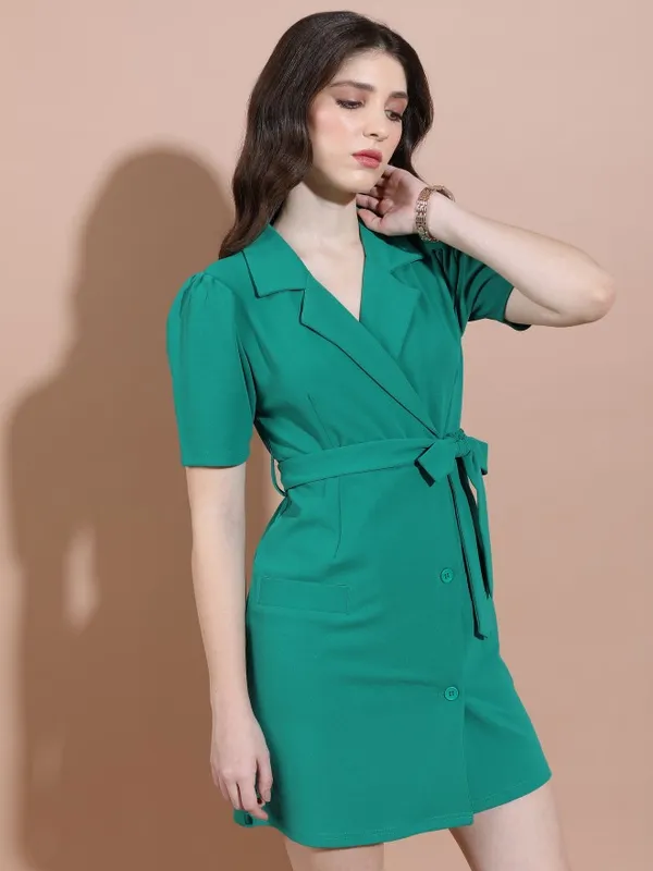  Tokyo Talkies Women Teal Solid Blazer Dresses Dresses