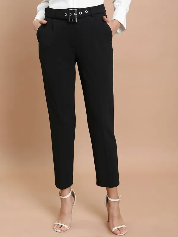  Ketch Women Black Solid Slim Fit Casual Trousers