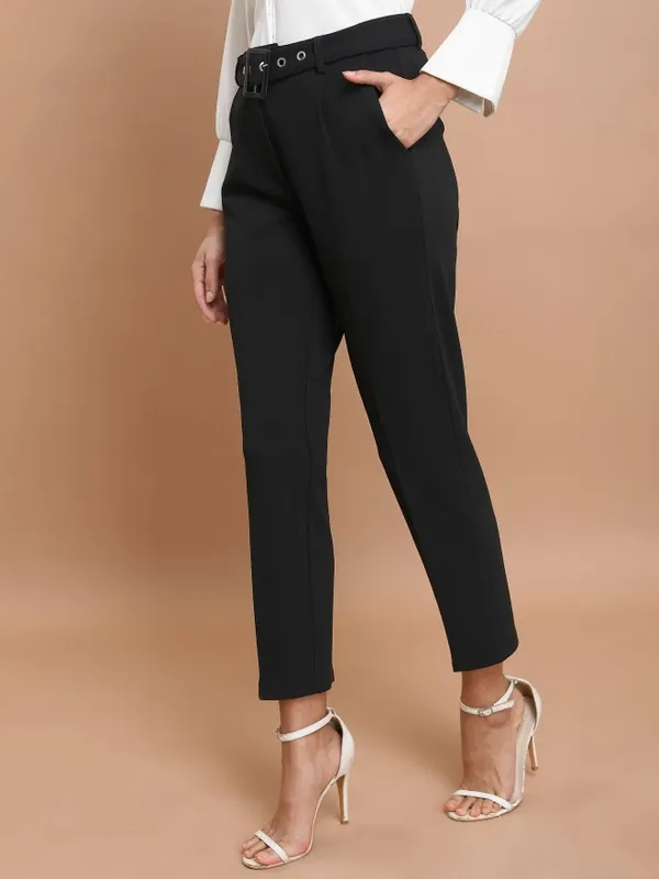  Ketch Women Black Solid Slim Fit Casual Trousers