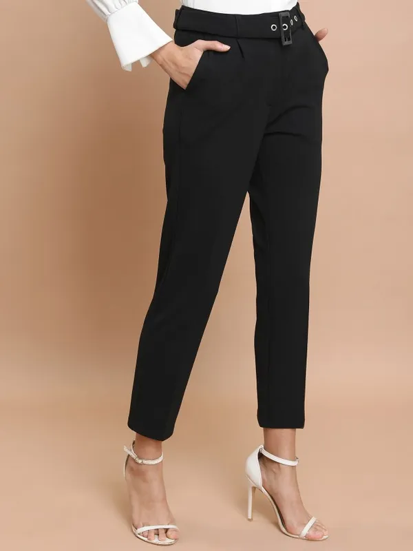  Ketch Women Black Solid Slim Fit Casual Trousers