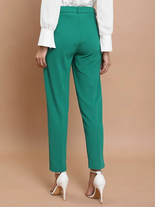  Ketch Women Green Solid Slim Fit Casual Trousers
