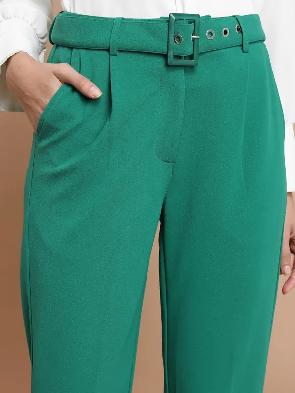  Ketch Women Green Solid Slim Fit Casual Trousers