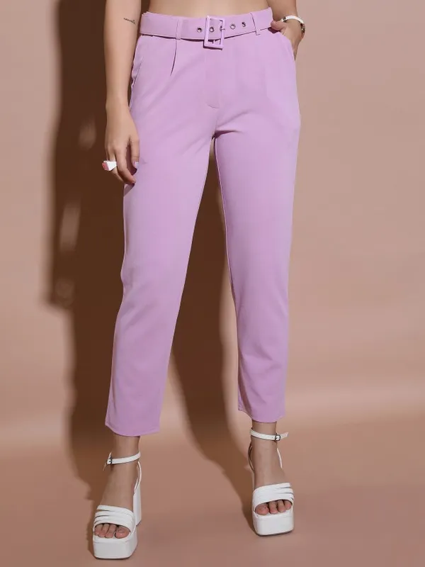  Tokyo Talkies Women Pink Solid Regular Fit Casual Trousers