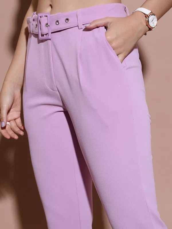  Tokyo Talkies Women Pink Solid Regular Fit Casual Trousers