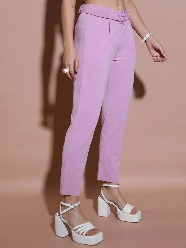  Tokyo Talkies Women Pink Solid Regular Fit Casual Trousers