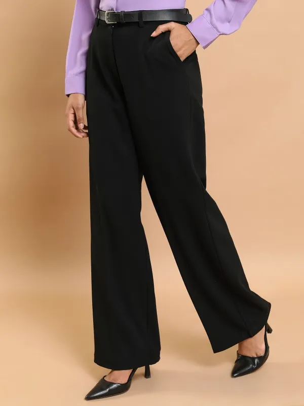 Solid Flared Casual Trouser
