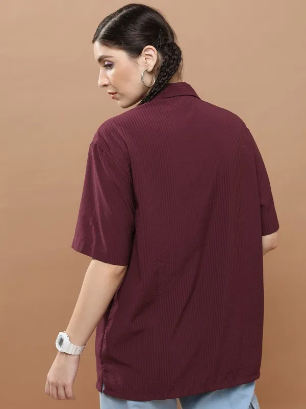 Highlander Men Maroon Striped Oversized Fit Casual Shirt