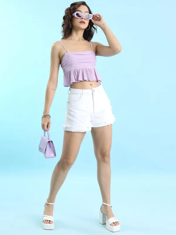  Tokyo Talkies Women Purple Solid Peplum Tops