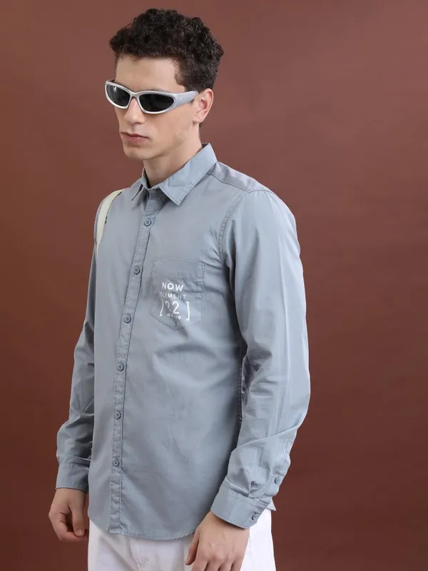  Highlander Men Grey Printed Slim Fit Casual Shirts