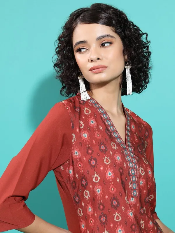  Vishudh  Women Terracotta Solid Straight Kurtas