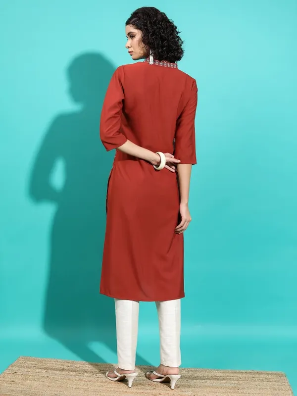  Vishudh  Women Terracotta Solid Straight Kurtas