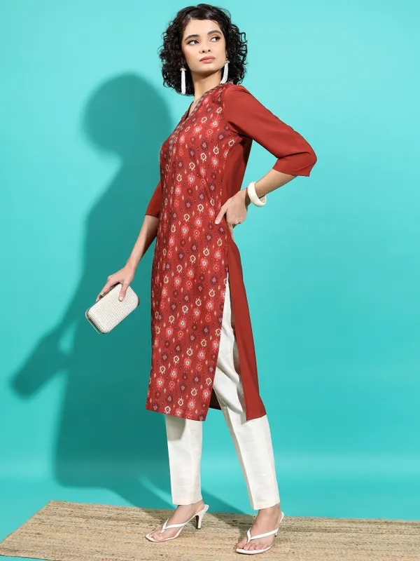  Vishudh  Women Terracotta Solid Straight Kurtas
