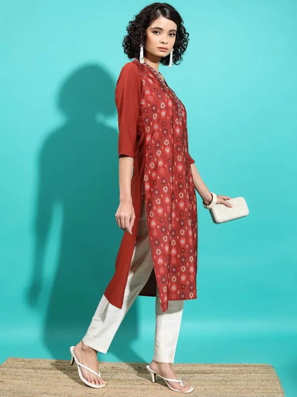  Vishudh  Women Terracotta Solid Straight Kurtas