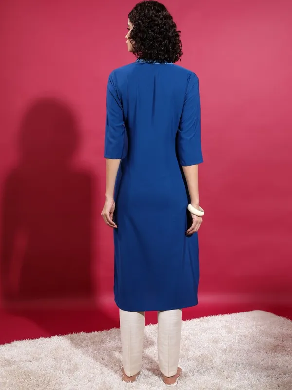 Vishudh Women Blue Printed Straight Kurta