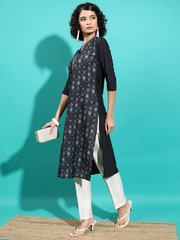 Vishudh Women Black Printed Straight Kurta