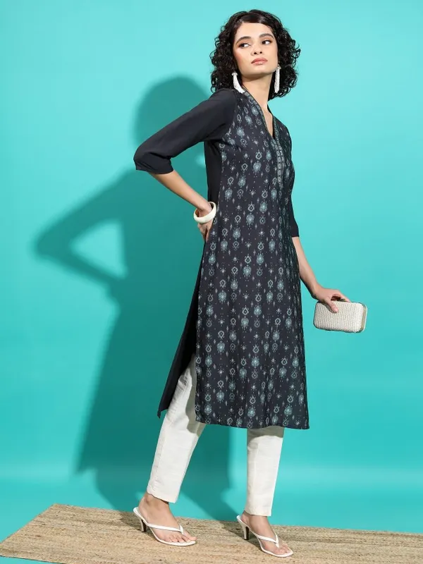 Vishudh Women Black Printed Straight Kurta