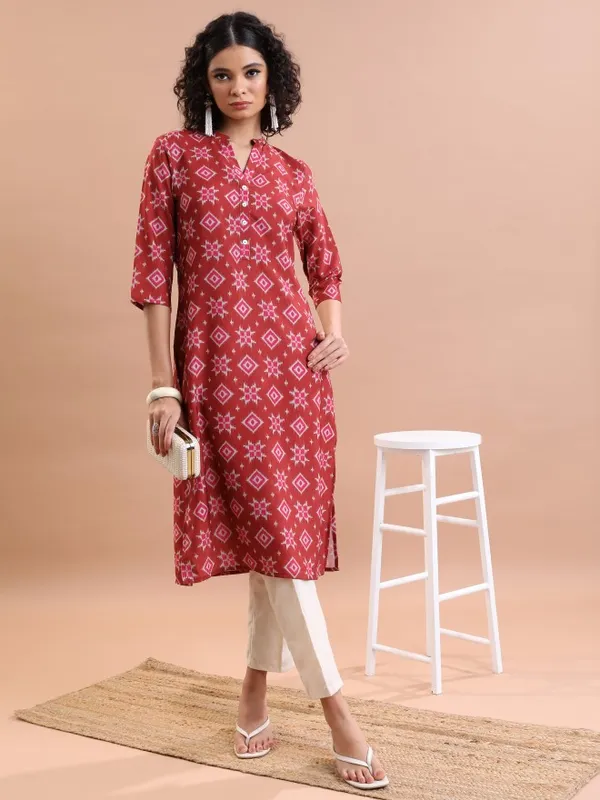 Vishudh  Women Terracotta Printed Straight Kurtas