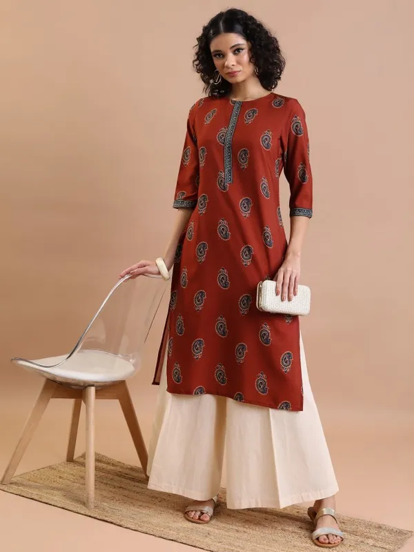  Vishudh  Women Terracotta Printed Straight Kurtas