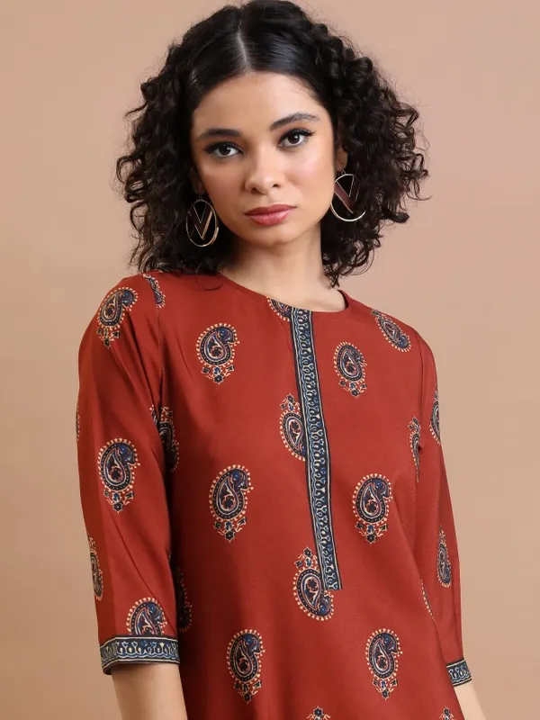  Vishudh  Women Terracotta Printed Straight Kurtas
