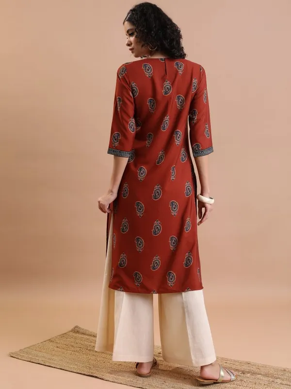  Vishudh  Women Terracotta Printed Straight Kurtas