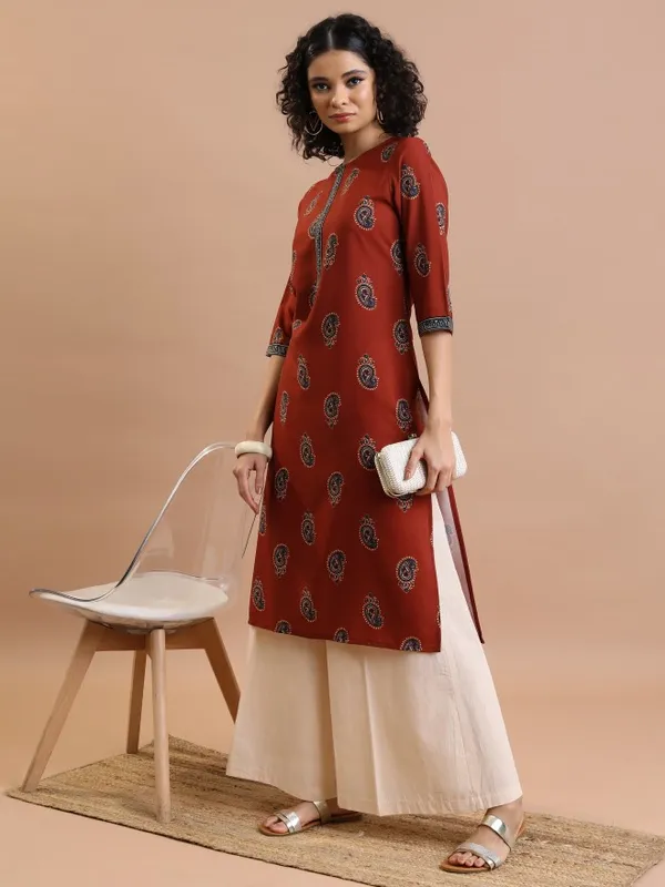  Vishudh  Women Terracotta Printed Straight Kurtas