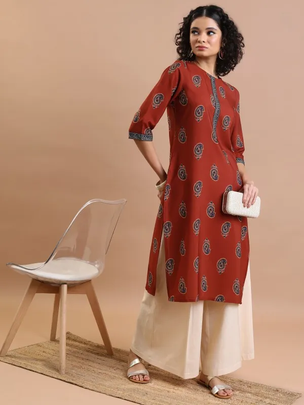  Vishudh  Women Terracotta Printed Straight Kurtas