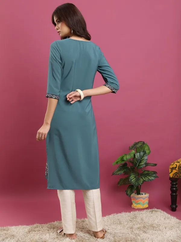  Vishudh  Women Teal Printed Straight Kurtas
