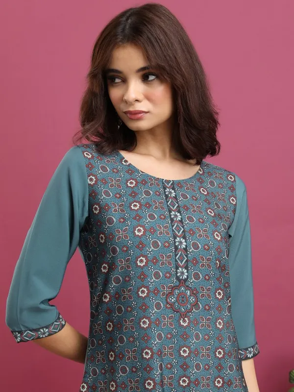  Vishudh  Women Teal Printed Straight Kurtas