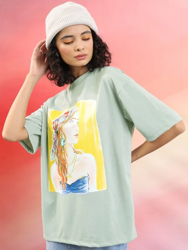  Tokyo Talkies Women Green Printed Round Neck T-Shirts