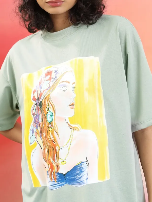  Tokyo Talkies Women Green Printed Round Neck T-Shirts