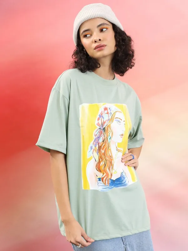  Tokyo Talkies Women Green Printed Round Neck T-Shirts