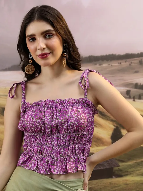  Ketch Women Pink Printed Blouson Tops