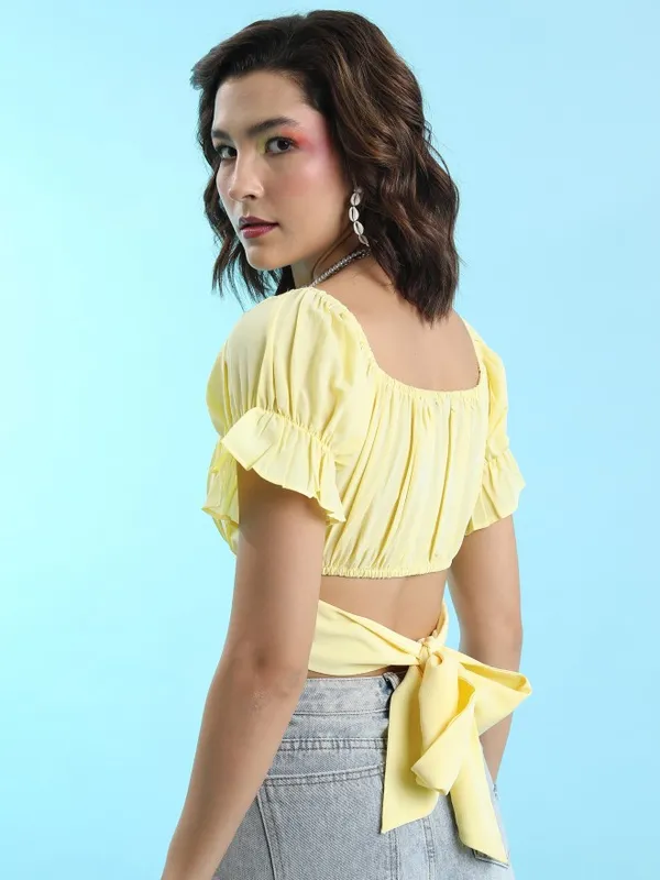Tokyo Talkies Women Yellow Solid Fitted Top