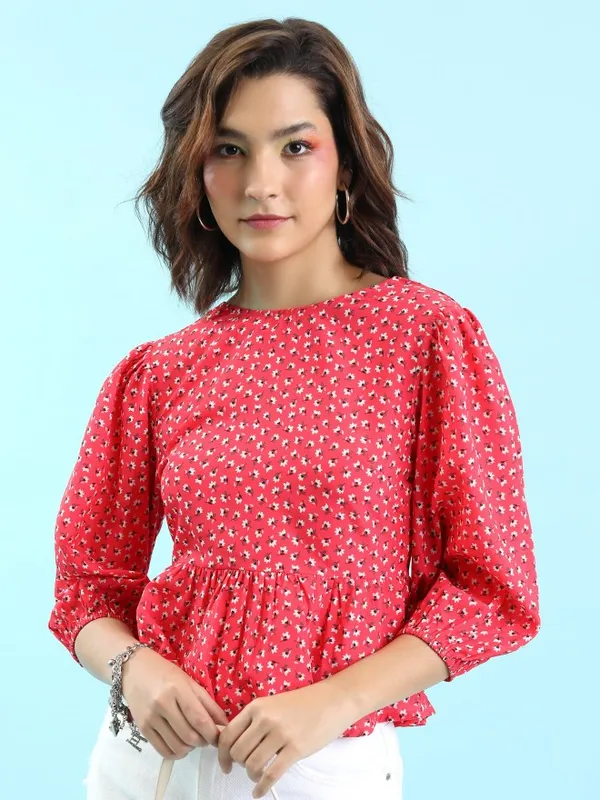  Tokyo Talkies Women Red Printed Peplum Tops