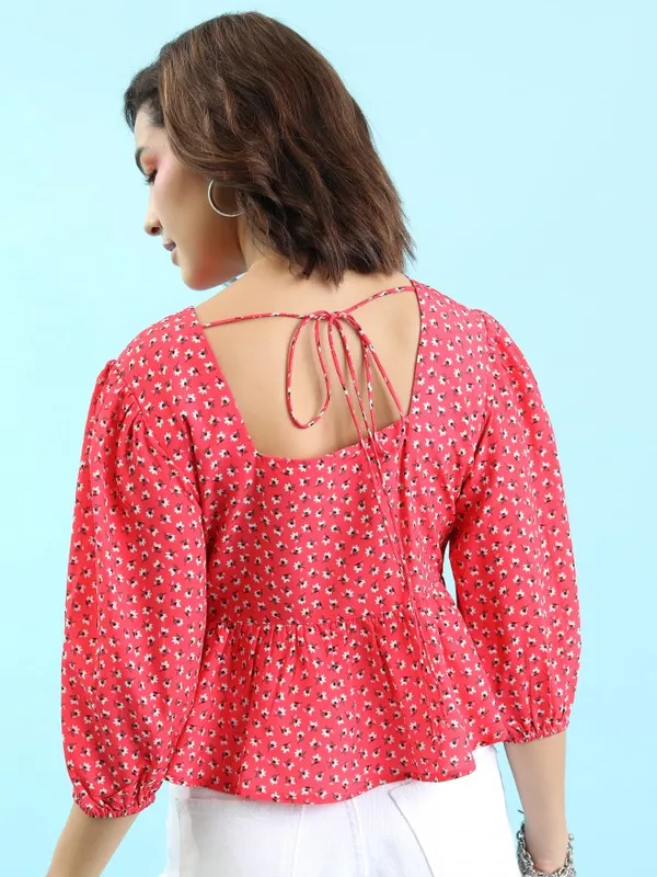  Tokyo Talkies Women Red Printed Peplum Tops