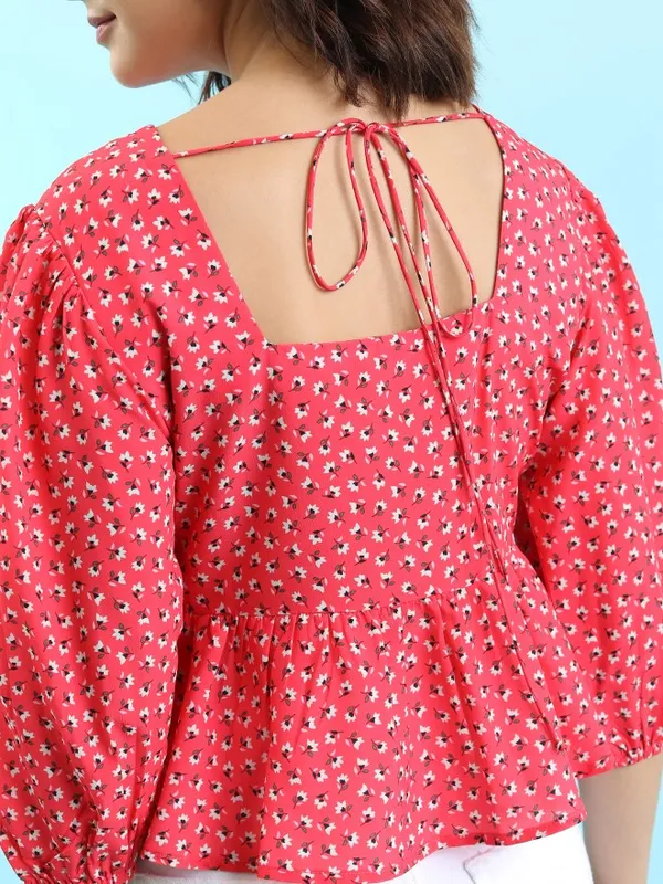  Tokyo Talkies Women Red Printed Peplum Tops