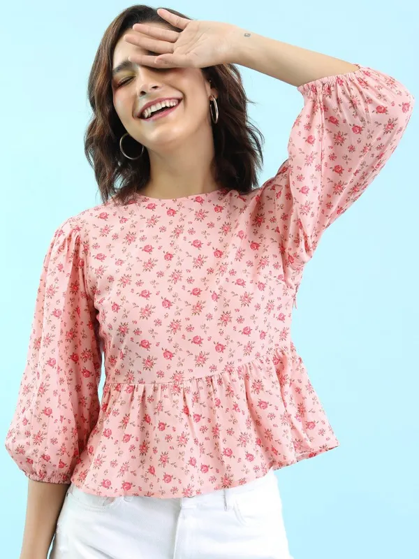  Tokyo Talkies Women Pink Printed Peplum Tops