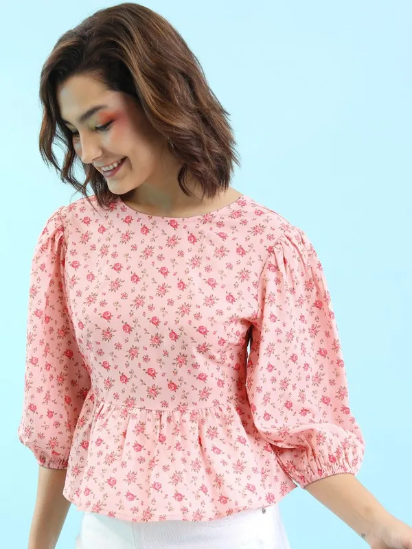  Tokyo Talkies Women Pink Printed Peplum Tops