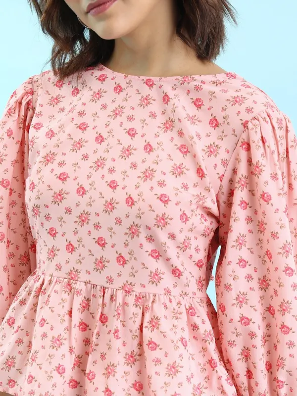  Tokyo Talkies Women Pink Printed Peplum Tops